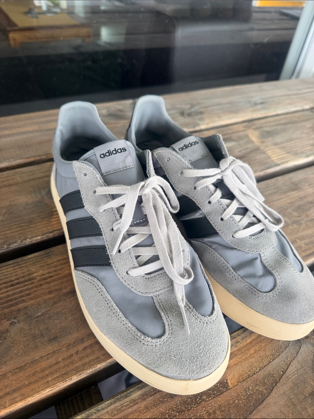 Adidas Light Gray Suede & Nylon Sneakers with Black Stripes